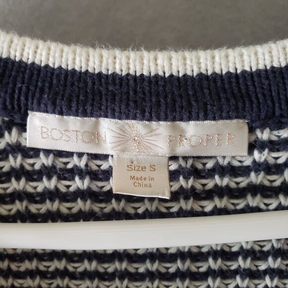 Boston Proper Womens Navy White Cardigan Sweater Size S 60 Cotton 40 Acrylic EUC - Picture 4 of 10
